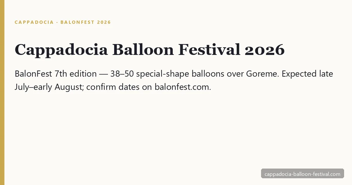 Cappadocia Balloon Festival 2026 — special-shape hot air balloons from many countries rising over the fairy chimneys of Göreme at sunrise during BalonFest